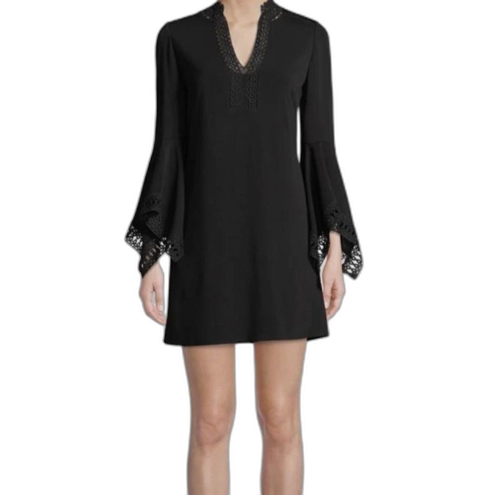 Kobi Halperin Lavana Dress Women's Size Xs Black Long Bell-Sleeves
